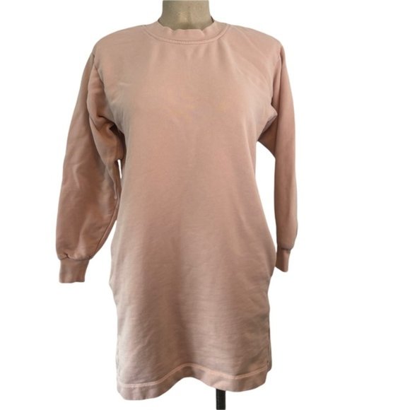 EVERLANE Women's Pink Classic Terry Crew Neck Oversized Sweater Dress Size XS - Picture 2 of 10